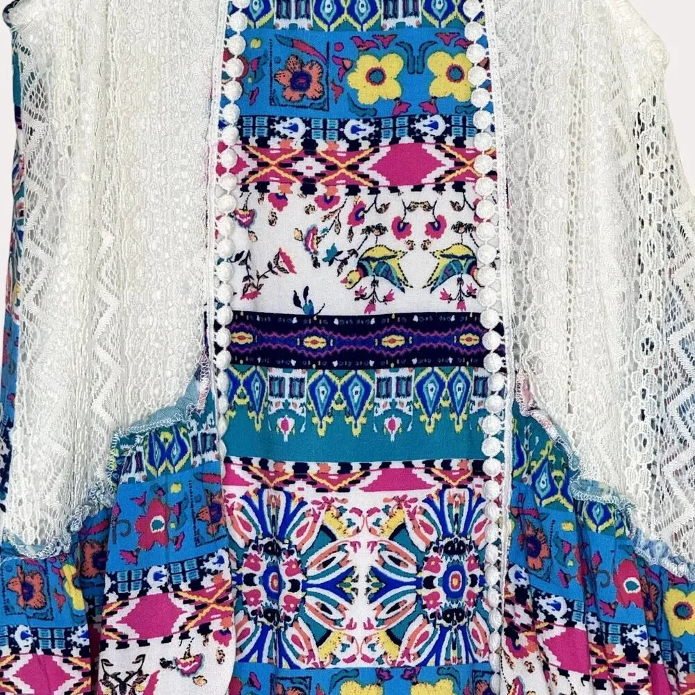 Zunie Girls Lace Trim Swing Dress A Line Floral Geometric 5